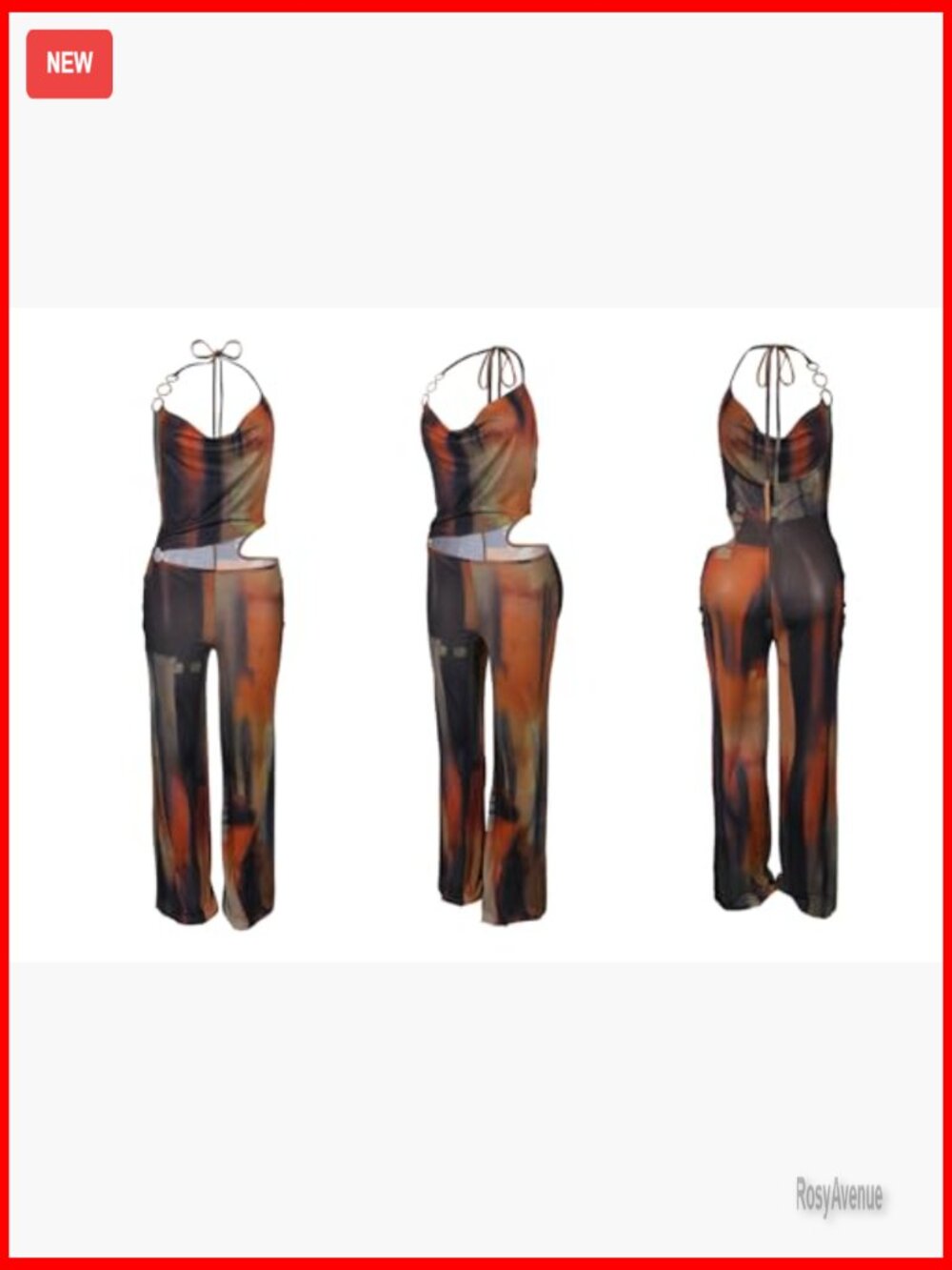Sexy Mesh Halter Sleeveless Cut Out Tie Dye Jumpsuit Party Clubwear - Picture 6 of 6